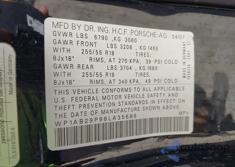 2008 Porsche Cayenne S из США, поврежденный, VIN WP1AB29P98LA35686